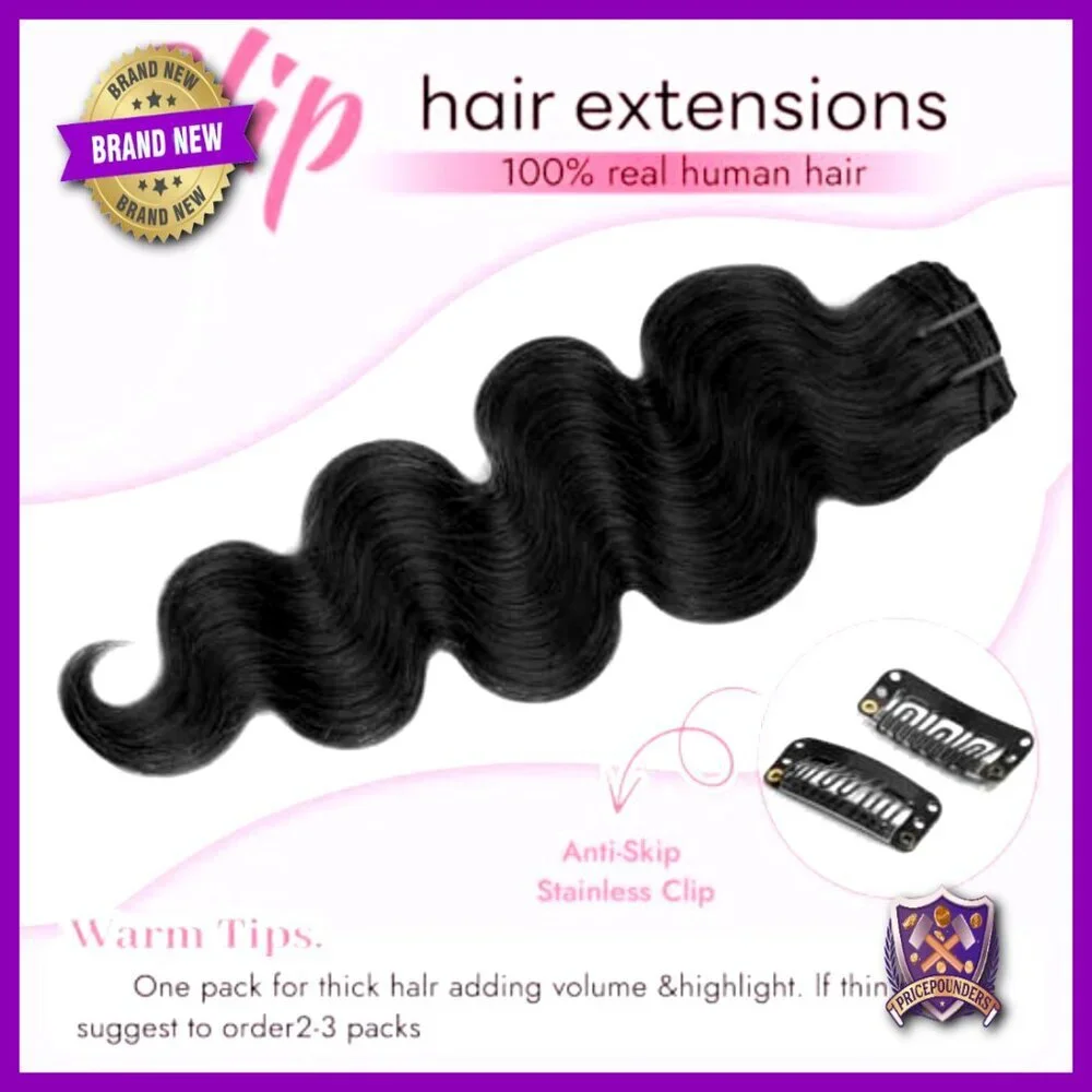 16 Inch Clip-In Human Hair Extensions Body Wave 8 Piece Set 90g